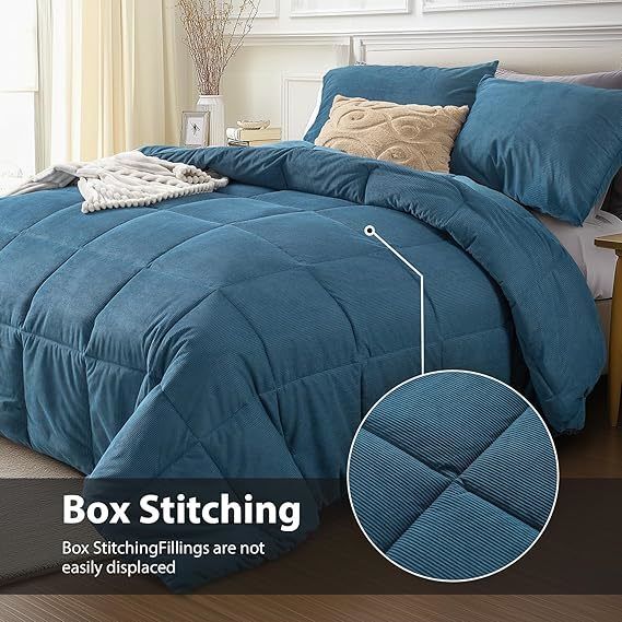 Comforter Set - Premium Corduroy Fabric and Breathable Microfiber for year round comforter and easy machine washable ftness and easy care machine washable design