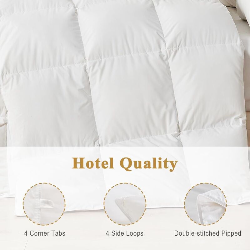 Durable Feather and Down Home Textile Products Made with 50% White Duck Down and Soft Breathable Cotton Fabric for Comfortable Year Round