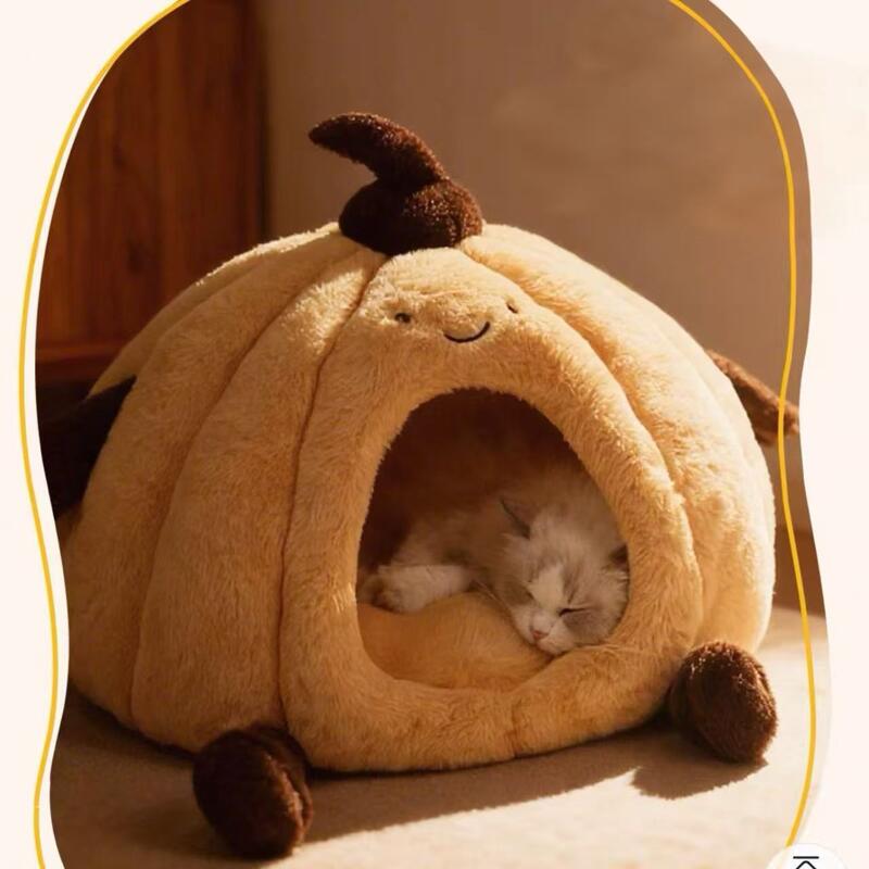 Enclosed Plush Cat Bed for All Seasons - Winter Warm & Cozy Hooded Pet Cave with Thick Padding for Security & Comfort, Also Great for Small Dogs