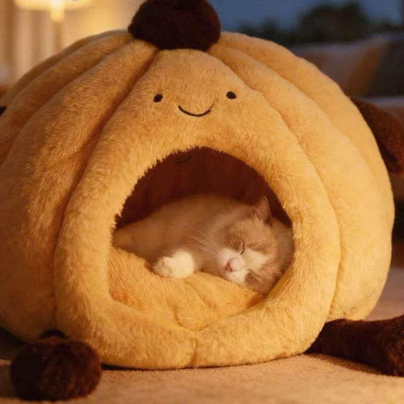 Enclosed Plush Cat Bed for All Seasons - Winter Warm & Cozy Hooded Pet Cave with Thick Padding for Security & Comfort, Also Great for Small Dogs