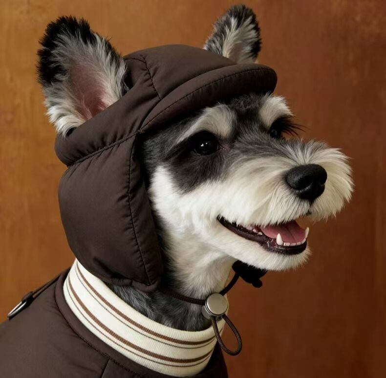 Open-Ear Down-Filled Pet Hat for Winter - Warm & Stylish Dog & Cat Beanie with Ear Holes, Fits Small Breeds Like Schnauzer, Poodle, Dachshund, French Bulldog