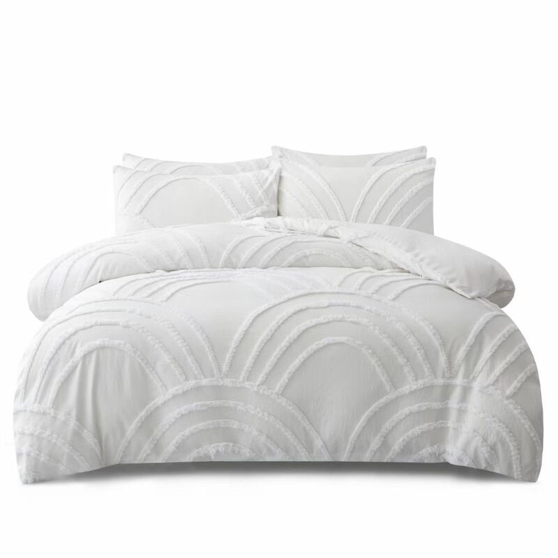 Jacquard Comforter set - 105gsm white jacquard 100% polyester + 85gsm white washed microfiber filled with 220gsm poly  and single needle quilt