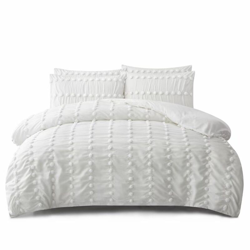 Jacquard Comforter set - 105gsm white jacquard 100% polyester + 85gsm white washed microfiber filled with 220gsm poly  and single needle quilt