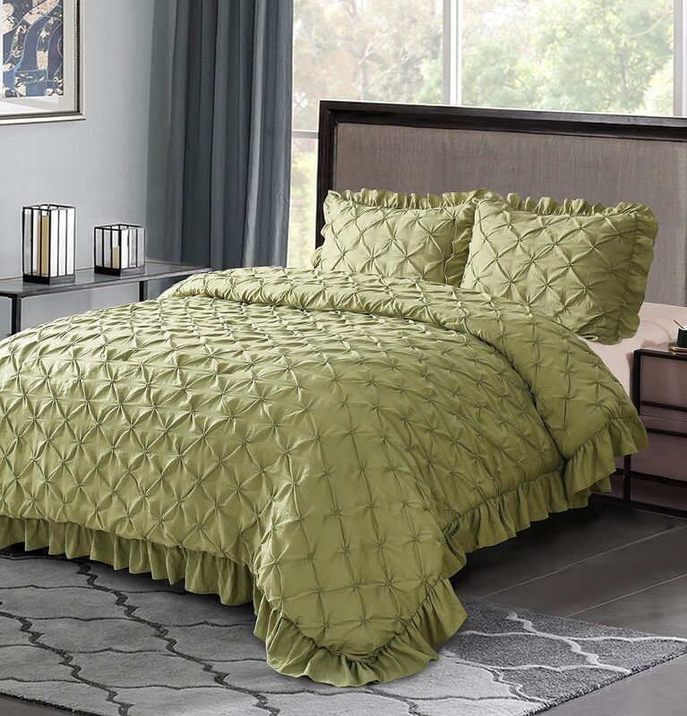 Comforter set with ruffled trim - 85gsm microfiber solid,  filled with 200gsm poly, with invisible quilting technique